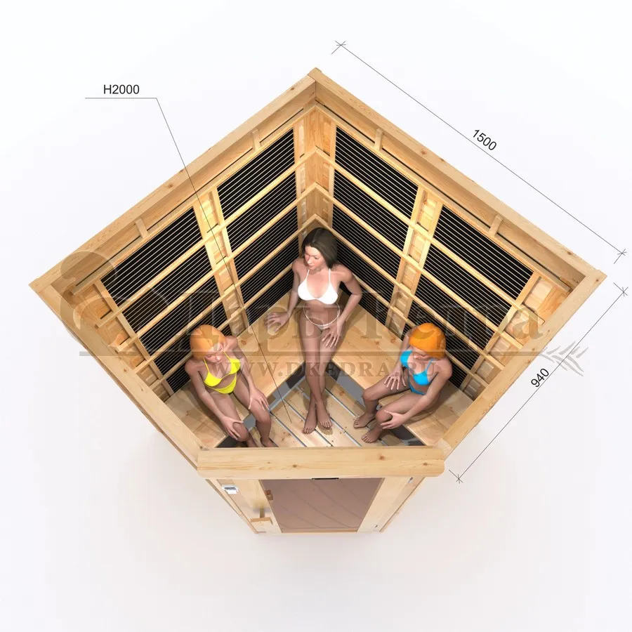 Трёхместная угловая инфракрасная сауна кабина из кедра с карбоновыми излучателями