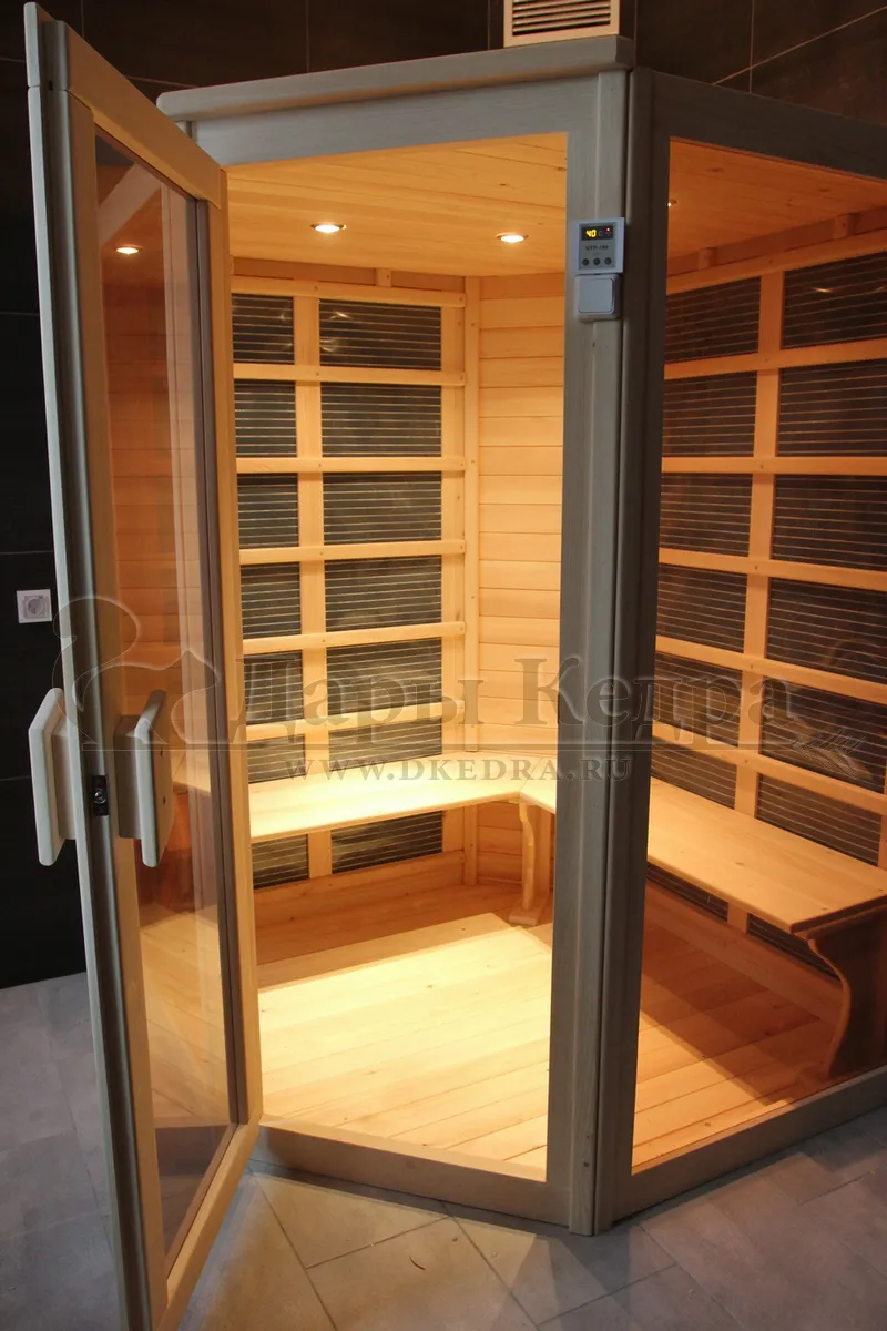 Двухместная угловая инфракрасная сауна кабина из кедра с карбоновыми излучателями