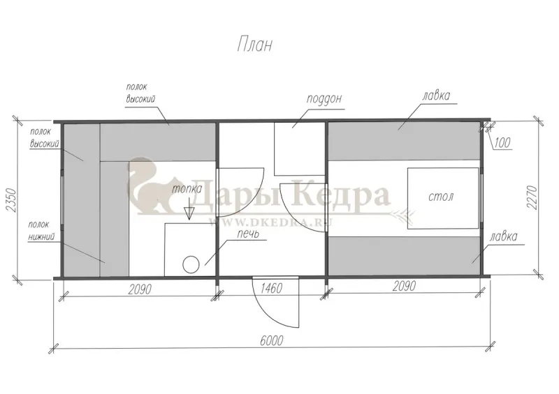 Баня «Викинг» из кедра 6х2,2 метра с боковым входом